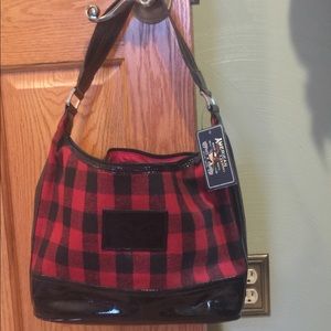 Red and black buffalo plaid purse